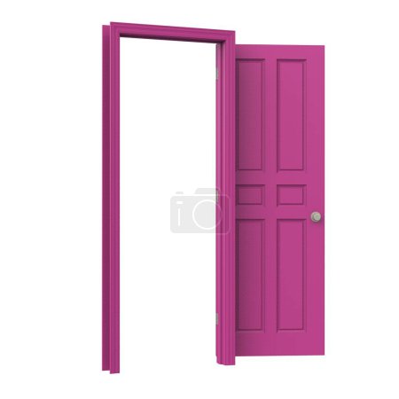 Téléchargez les photos : Ouvert rose isolé porte intérieure fermée 3d illustration rendu - en image libre de droit
