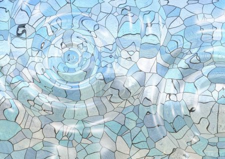 Téléchargez les photos : Un fond effet goutte d'eau sur un mur de mosaïque avec des carreaux bleus, le plancher d'une piscine - en image libre de droit