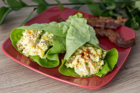 Photo for A plate with egg salad wrapped in lettuce - Royalty Free Image