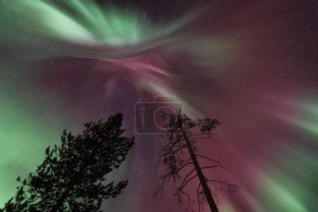 Foto de Una vista impresionante de las luces boreales o aurora boreal en Laponia, Finlandia - Imagen libre de derechos