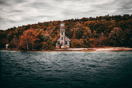 Photo for The Grand Island East Channel Light, a lighthouse located north of Munising, Michigan, USA. - Royalty Free Image
