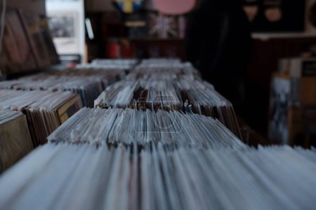 Photo for A selective focus of old vinyl records in a shop - Royalty Free Image