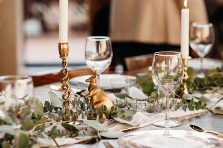 Photo for A closeup of a decorated wedding table at a restaurant - Royalty Free Image