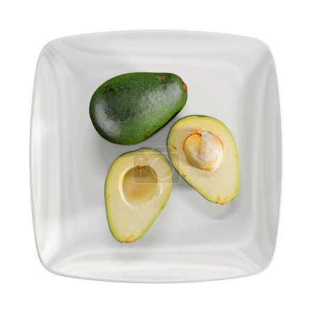 Photo for The 3d avocado on a plate isolated on a white background. - Royalty Free Image