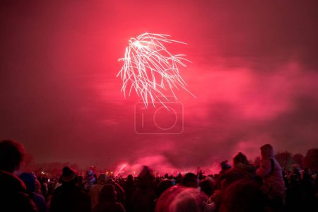Foto de La multitud disfrutando de los hermosos fuegos artificiales por la noche durante un evento al aire libre - Imagen libre de derechos