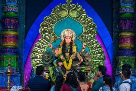 Photo for A beautiful idol of Maa Durga worshipped at a Mandal in Mumbai for the Navratri festival - Royalty Free Image