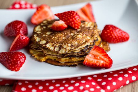 Photo for A high angle closeup of Strawberry Pancakes - Royalty Free Image