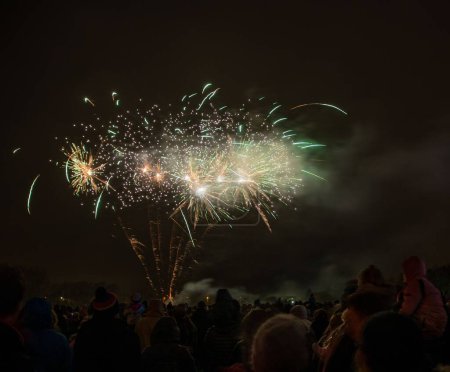 Foto de La multitud disfrutando de los hermosos fuegos artificiales por la noche durante un evento al aire libre - Imagen libre de derechos