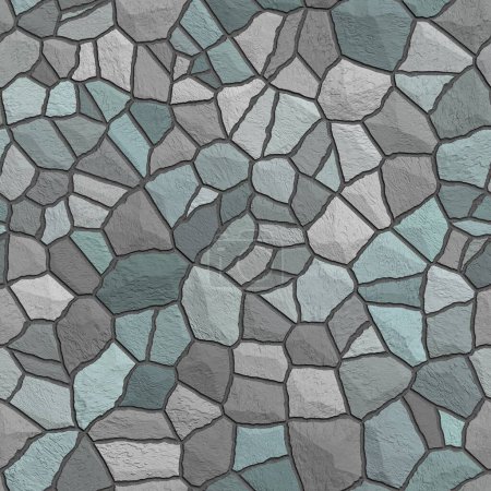 Photo for A background of a mosaic stone wall texture in turquoise and grey - Royalty Free Image
