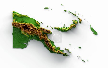 Foto de Una ilustración 3D de Papúa Nueva Guinea Mapa relieve sombreado Color Mapa de altura sobre fondo blanco - Imagen libre de derechos