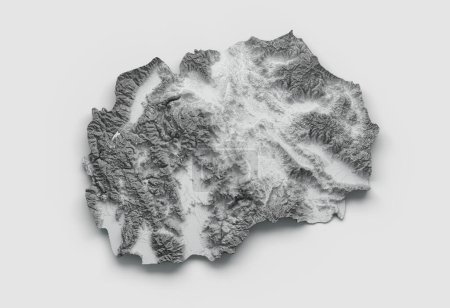 Téléchargez les photos : Une échelle de gris de la Macédoine du Nord Carte Drapeau Ombragé Carte de hauteur sur fond blanc Illustration 3d - en image libre de droit