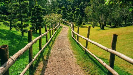 Foto de Un sendero cercado en un jardín verde - Imagen libre de derechos