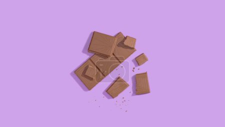 Photo for A top view of chocolate pieces on a purple background - Royalty Free Image