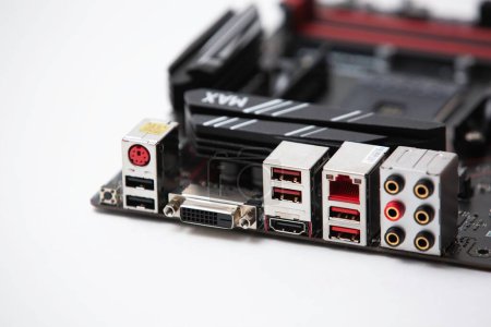 Photo for A Closeup of MSI in a computer motherboard isolated on a white background - Royalty Free Image