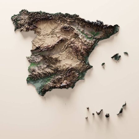 Photo for A 3D rendering on Spain map isolated in white background - Royalty Free Image