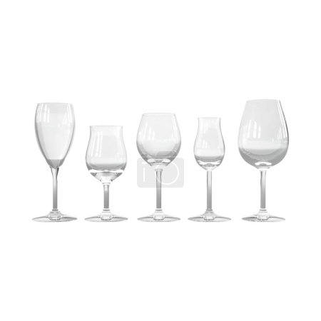 Téléchargez les photos : Les verres à vin 3D de différentes formes isolés sur un fond blanc. - en image libre de droit