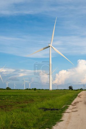 Photo for An aerial view of windmills in farmland - Royalty Free Image