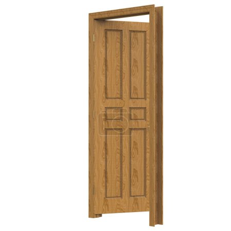 Foto de Madera abierta aislada puerta interior madera cerrada 3d ilustración representación - Imagen libre de derechos