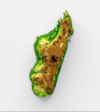 Téléchargez les photos : Une illustration 3D de Madagascar Carte Relief ombragé Couleur Hauteur carte sur fond blanc - en image libre de droit
