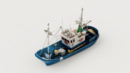 Foto de Representación en 3D de un prototipo de barco pesquero aislado sobre un fondo blanco - Imagen libre de derechos