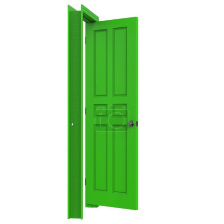 Foto de Verde abierta aislada puerta interior cerrada 3d ilustración representación - Imagen libre de derechos