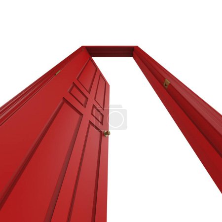 Téléchargez les photos : Ouvert isolé rouge porte intérieure fermé 3d illustration rendu - en image libre de droit