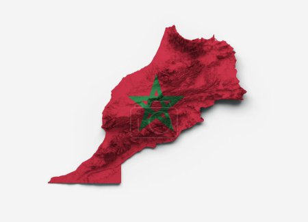 Photo for A Morocco Map Flag Shaded relief Color Height map on white Background, 3d illustration - Royalty Free Image