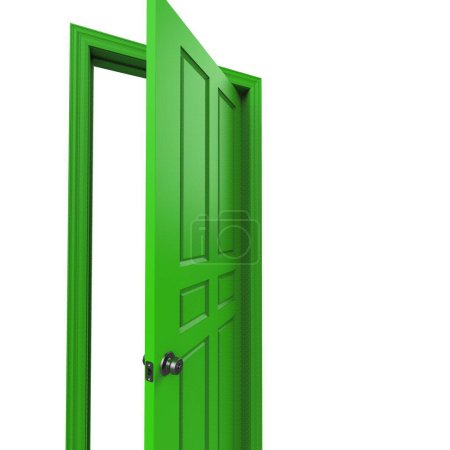 Foto de Verde abierta aislada puerta interior cerrada 3d ilustración representación - Imagen libre de derechos