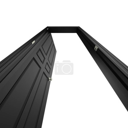 Téléchargez les photos : Ouvert noir isolé porte intérieure fermée 3d illustration rendu - en image libre de droit