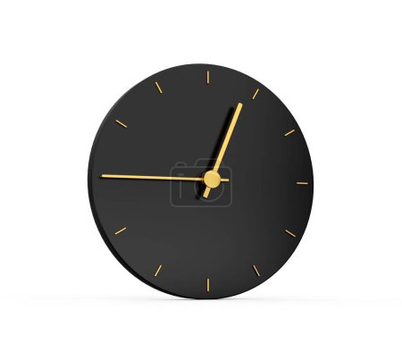 Photo for A design of a premium black clock with gold arrows showing 12:45 isolated on white background - Royalty Free Image