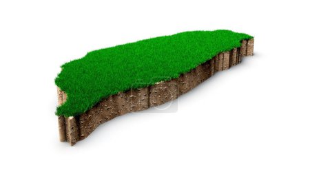 Foto de Una sección transversal de geología de suelo de mapa de Taiwán con hierba verde y textura de suelo de roca, ilustración 3D - Imagen libre de derechos