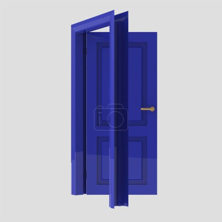 Téléchargez les photos : Bleu ensemble en bois porte intérieure illustration différent ouvert fermé isolé fond blanc - en image libre de droit