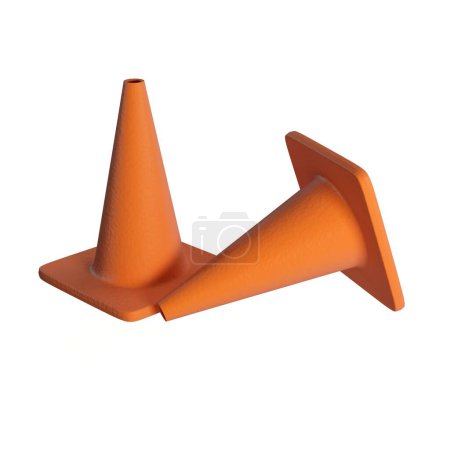 Téléchargez les photos : Illustration 3D de cônes de signalisation isolés sur fond blanc - en image libre de droit