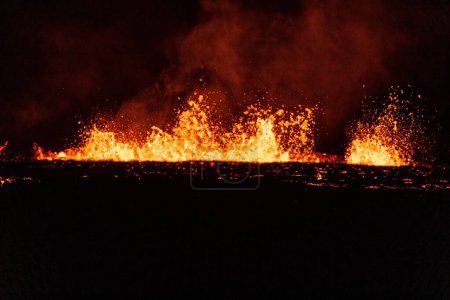 Photo for An aerial view of the volcano eruption at night - Royalty Free Image