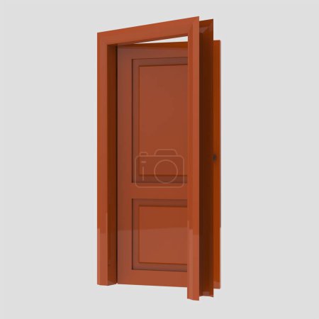 Foto de Naranja madera interior conjunto puerta ilustración diverso abierto cerrado aislado fondo blanco - Imagen libre de derechos