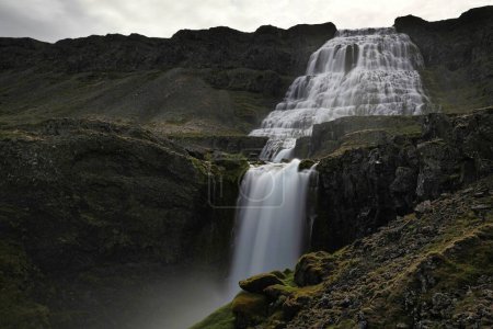 Téléchargez les photos : Une cascade dans un paysage mousseux au printemps - en image libre de droit
