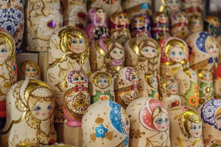 Photo for A closeup of Russian nesting dolls or Matryoshka dolls for sale in store - Royalty Free Image