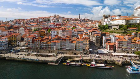 Photo for An aerial shot of the old city Porto and the Douro river in Portugal. - Royalty Free Image