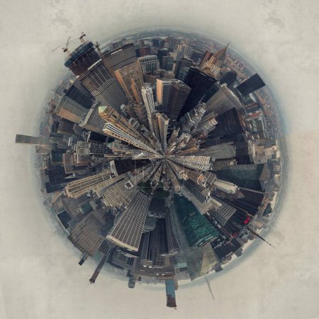 Foto de El círculo redondo vista de 360 grados del paisaje urbano de Nueva York como un planeta en miniatura con rascacielos - Imagen libre de derechos