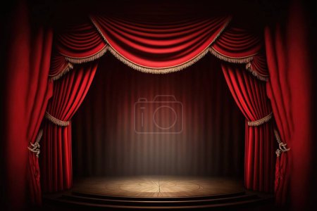 Ein goldener Bühnenblick mit Schleifenlicht und roten Vorhängen