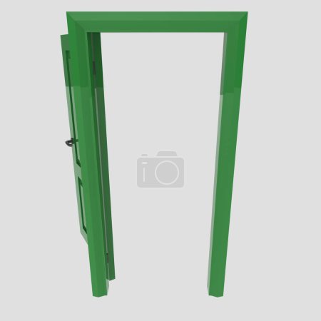 Téléchargez les photos : Vert ensemble porte intérieure en bois illustration différent ouvert fermé isolé fond blanc - en image libre de droit