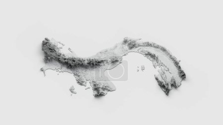 Téléchargez les photos : Un rendu 3D du relief ombragé Panama carte isolée sur fond blanc - en image libre de droit