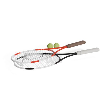 Photo for A 3D illustration of tennis racquets with the balls isolated on a white background - Royalty Free Image