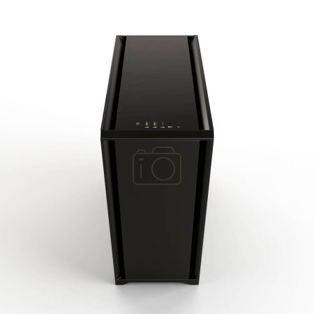Téléchargez les photos : Illustration 3D d'un boîtier d'ordinateur noir isolé sur fond blanc - en image libre de droit
