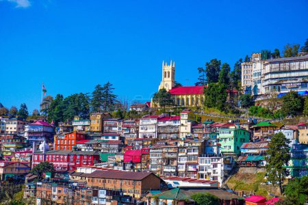 Photo for A low-angle view of modern buildings in Shimla, India - Royalty Free Image