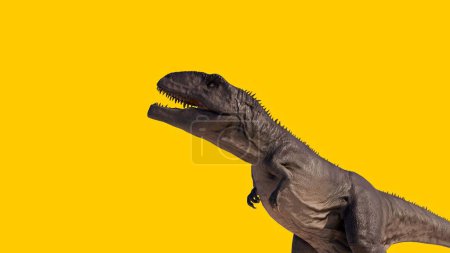 Foto de Una ilustración de un dinosaurio aislado sobre fondo blanco amarillo - Imagen libre de derechos