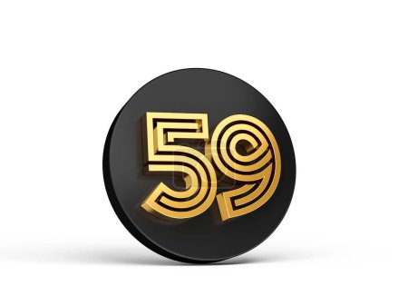 Téléchargez les photos : Illustration 3D d'un 59 doré sur un cercle noir isolé sur fond blanc - en image libre de droit