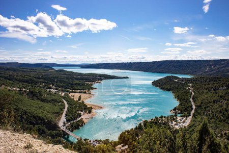 Photo for A beautiful view of the man-made Lake of Sainte-Croix on a sunny day in southeastern France - Royalty Free Image