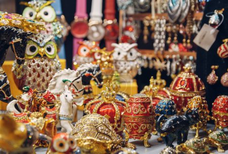 Photo for A closeup of Faux Faberge eggs and other shiny decorations for sale in store - Royalty Free Image