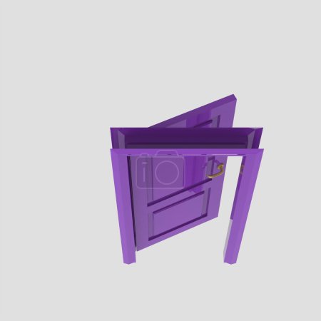 Photo for Purple wooden interior door illustration set different open closed isolated white background - Royalty Free Image